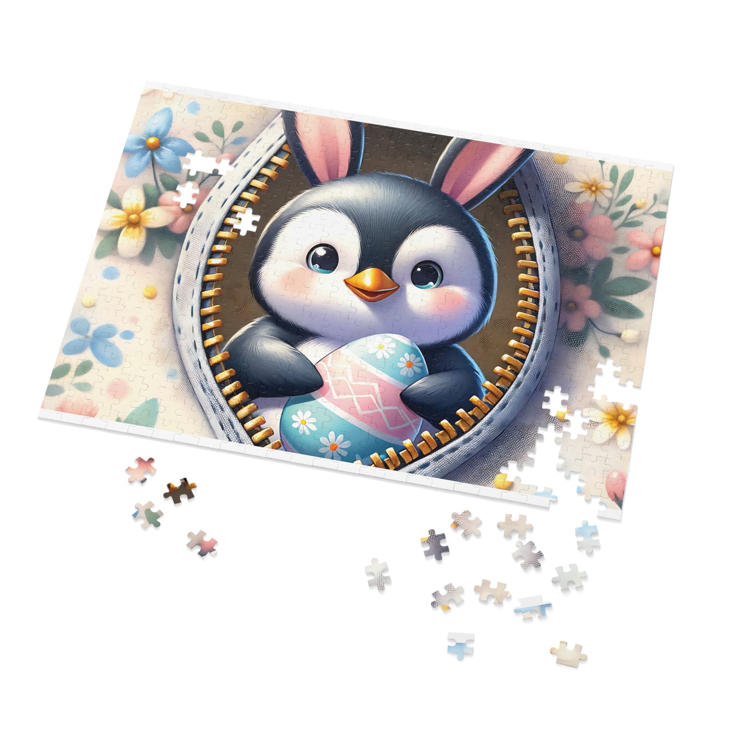 Jigsaw Puzzle, Easter, Penguin with Bunny Ears, Personalised/Non-Personalised (30, 110, 252, 500,1000-Piece)