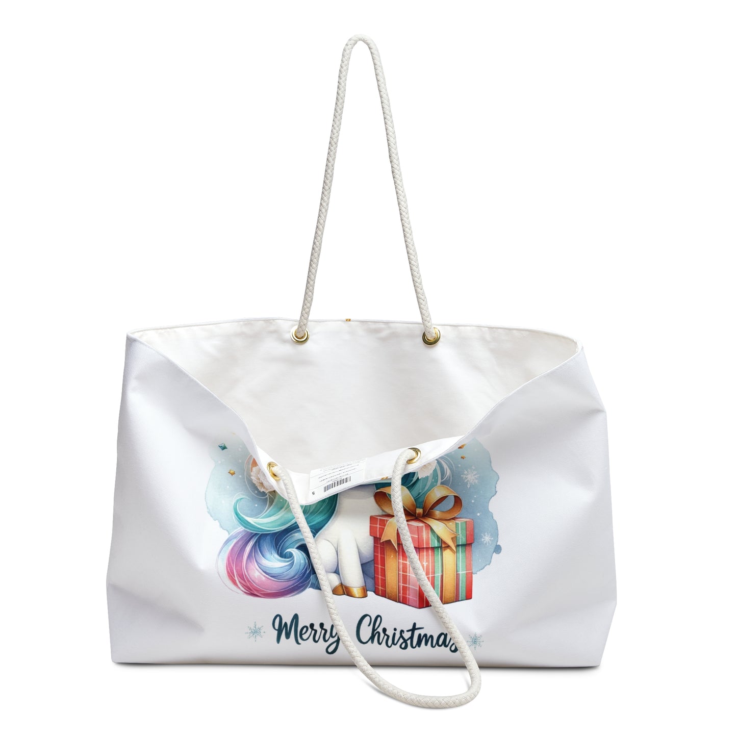 Personalised/Non-Personalised Weekender Bag, Unicorn, Merry Christmas, Large Weekender Bag, Beach Bag, Book Bag