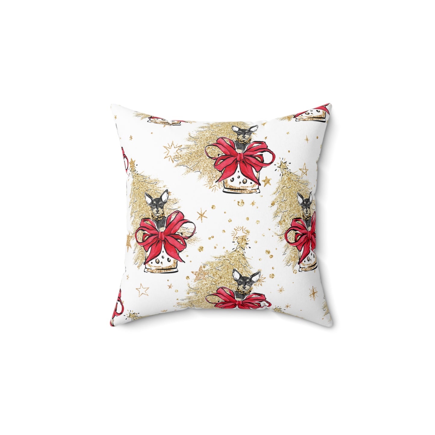 Spun Polyester Square Pillow, Doggie Gold Christmas Cushion