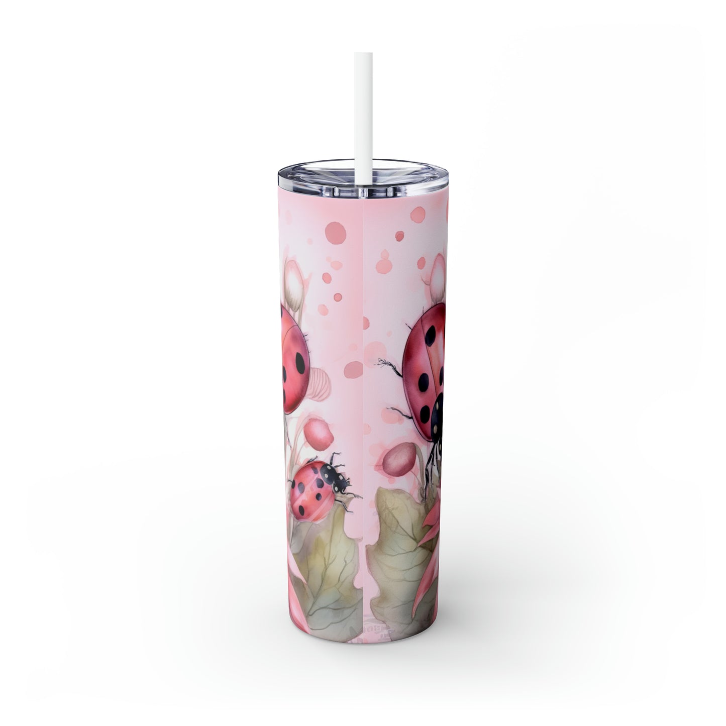 Skinny Tumbler with Straw, 20oz, Sunflowers, Ladybirds