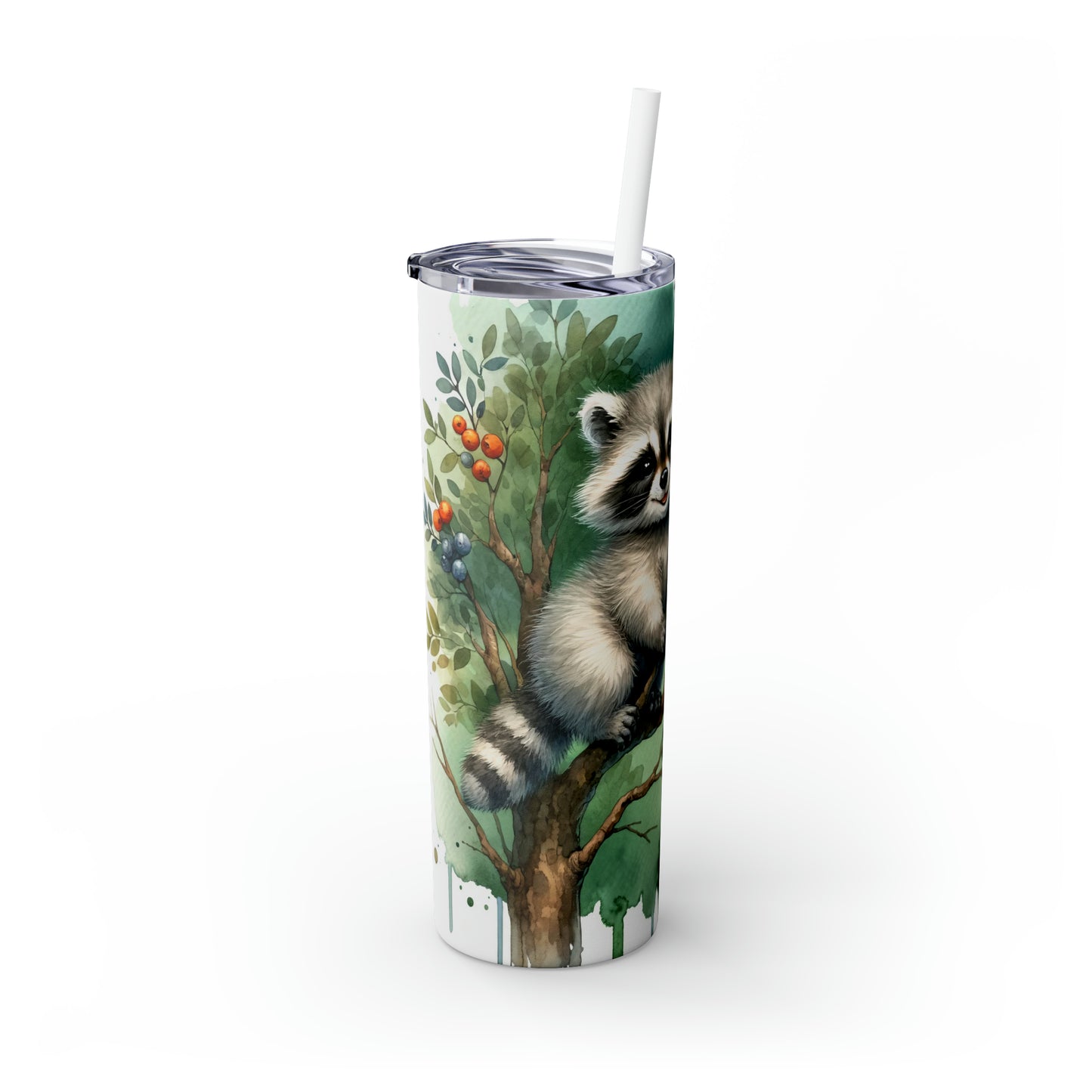 Skinny Tumbler with Straw, 20oz, Racoon