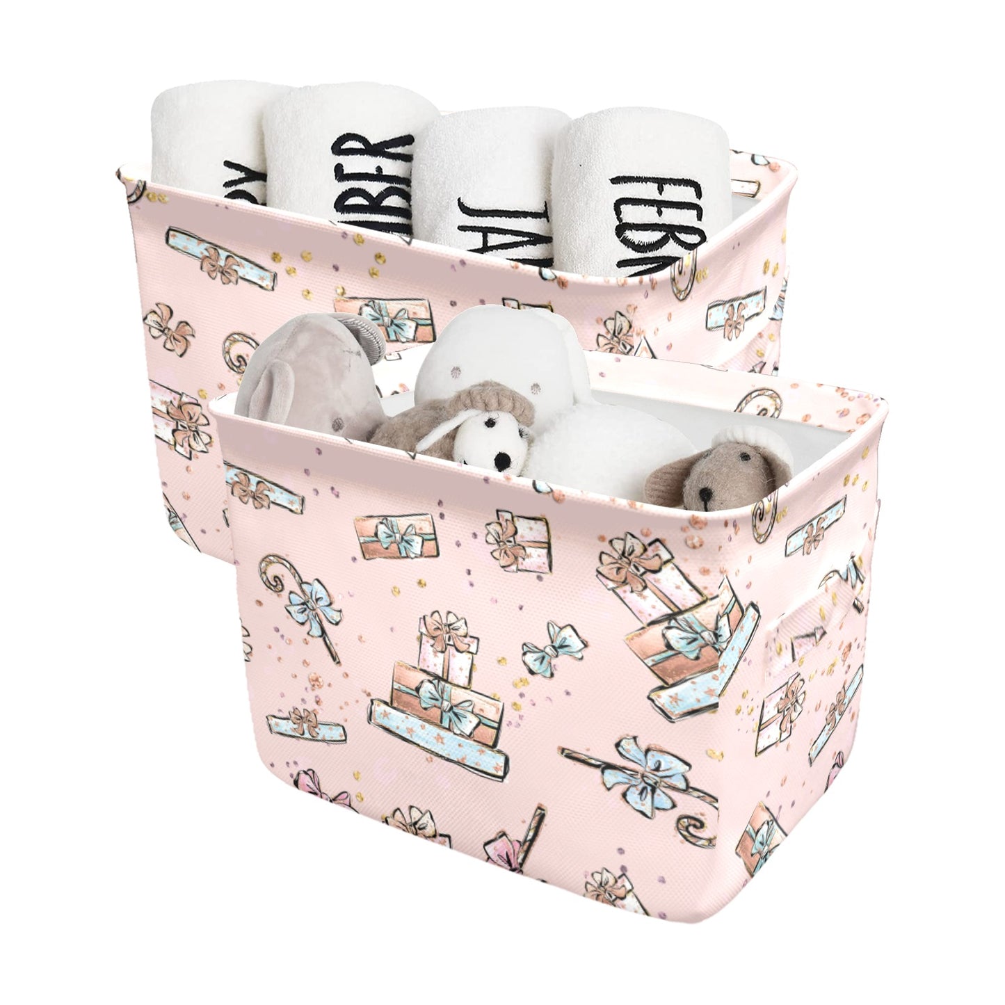 Pink Christmas Presents Fabric Storage Basket