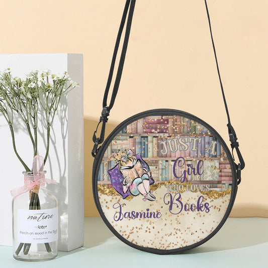 Round Satchel Bag, Just a Girl who Loves Books, Blonde Hair, Personalised