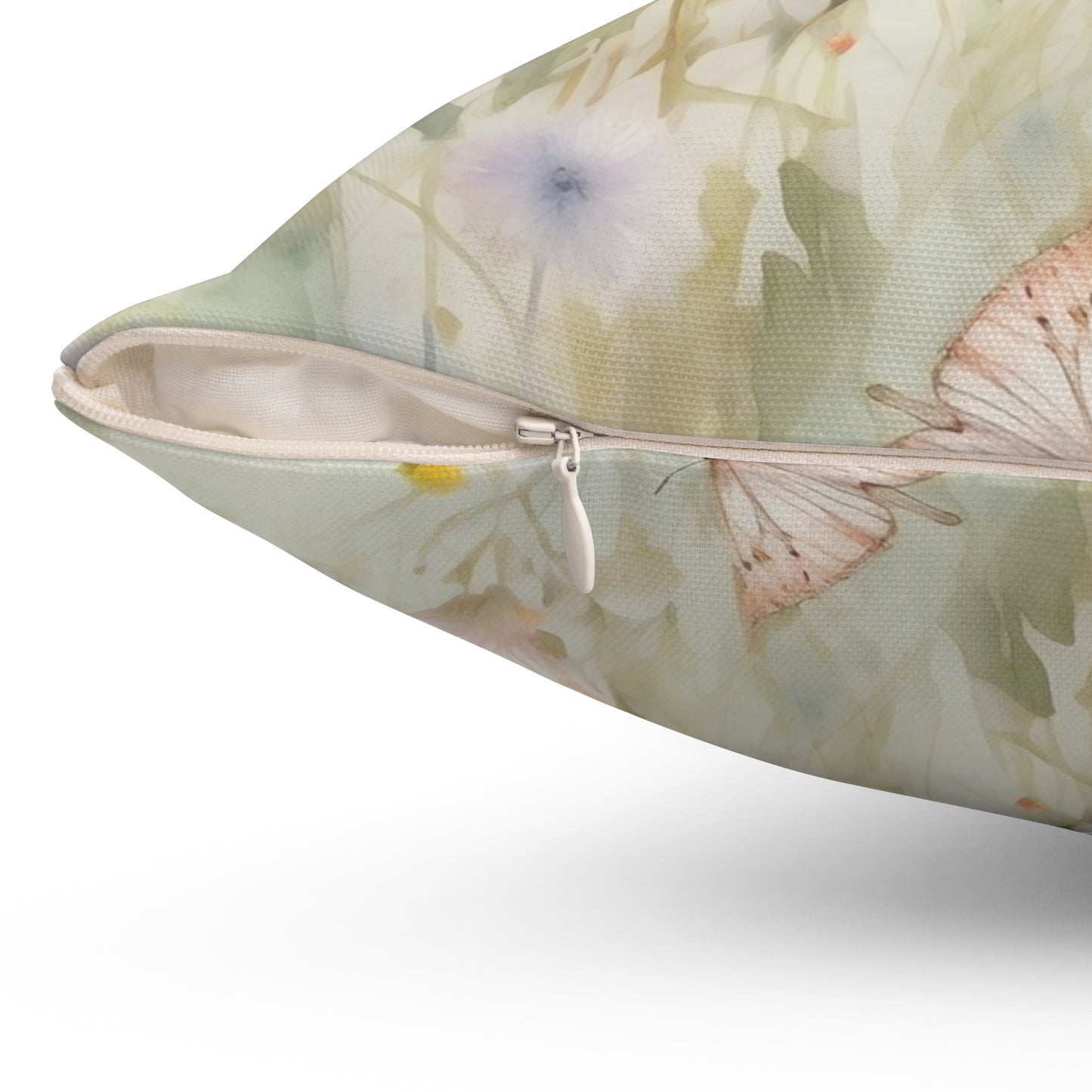 Spun Polyester Square Pillow, Butterfly Floral Cushion