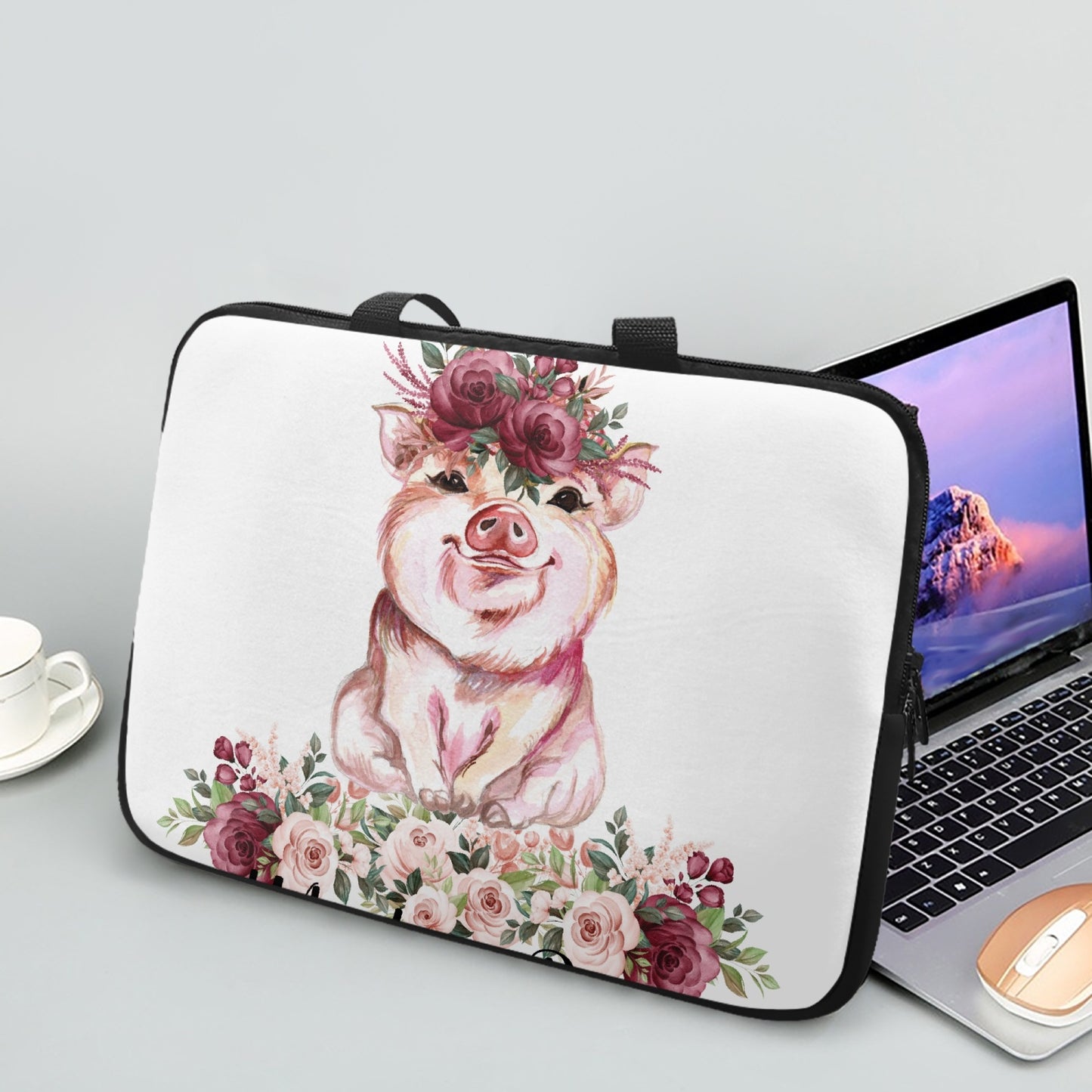 Laptop Sleeve with Handles - Pig