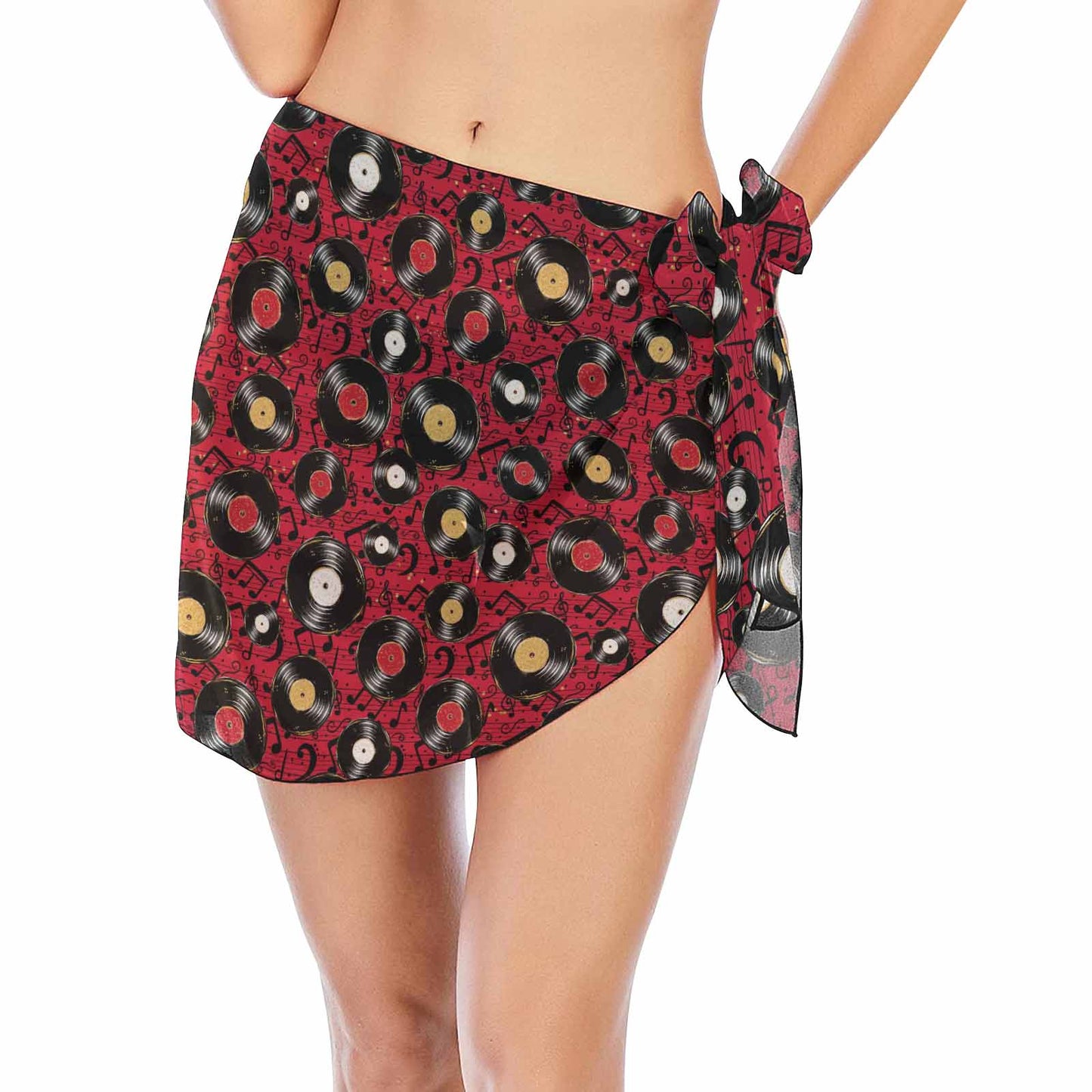 Music Records Red  Women's Beach Sarong Wrap