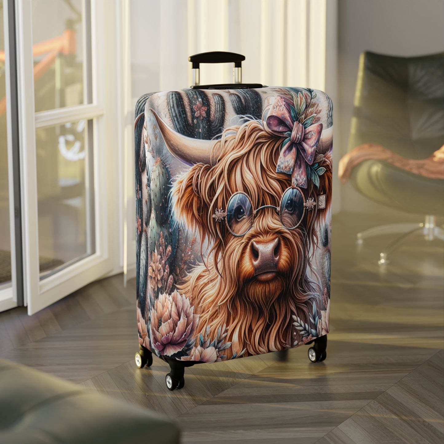 Luggage Cover, Highland Cow, Cactus, awd-1420