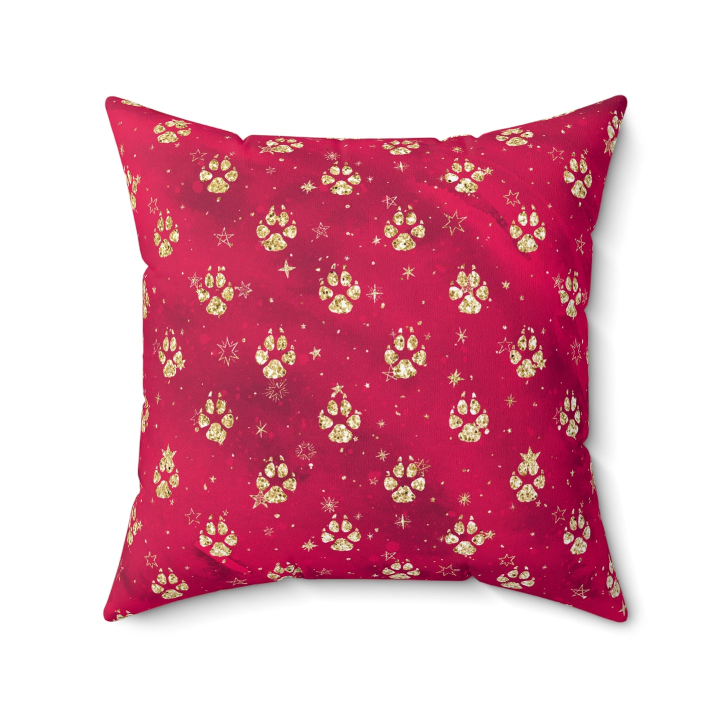 Spun Polyester Square Pillow, Doggie Red Paws Christmas Cushion