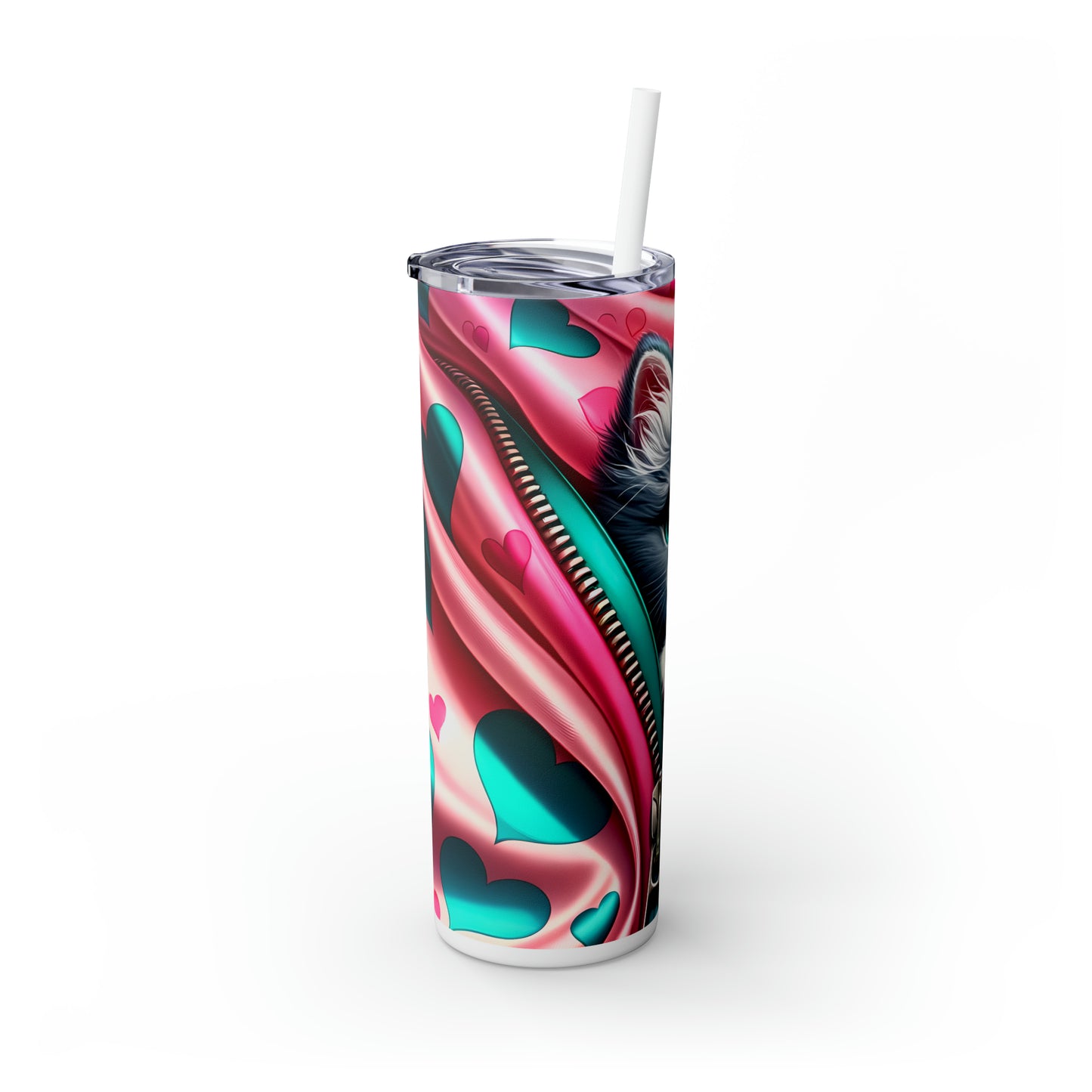 Skinny Tumbler with Straw, 20oz, Cat, Valentines Day, awd-869