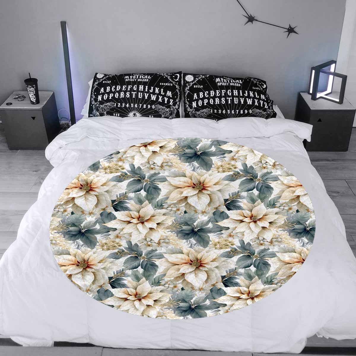 Cream Poinsettia  Circular Micro Fleece Blanket 60"