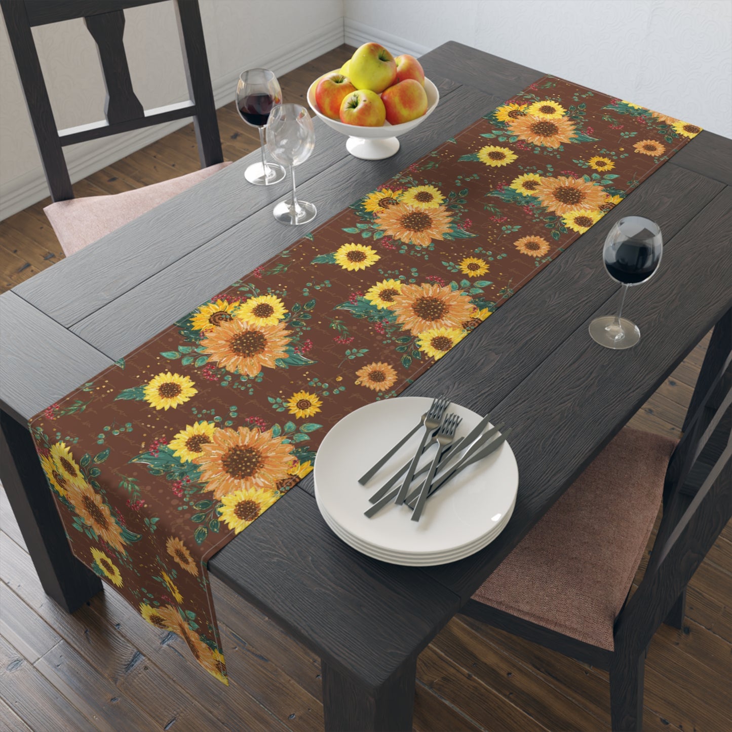 Sunflower Floral Table Runner, Cotton Twill and Poly Available, 2 sizes Available