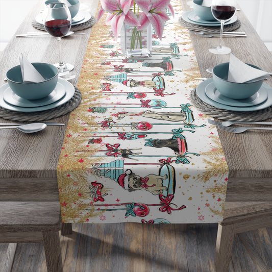 Doggie Christmas Table Runner, Cotton Twill and Poly Available