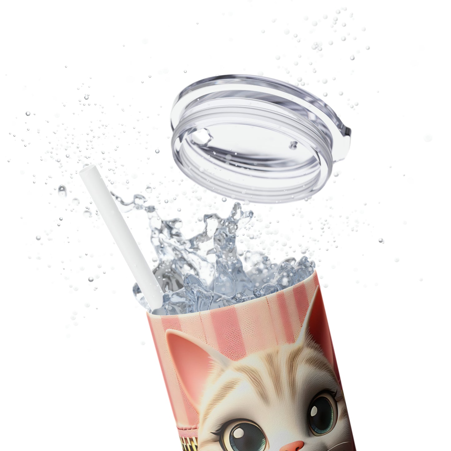 Skinny Tumbler with Straw, 20oz, Cat, Valentines Day, awd-937