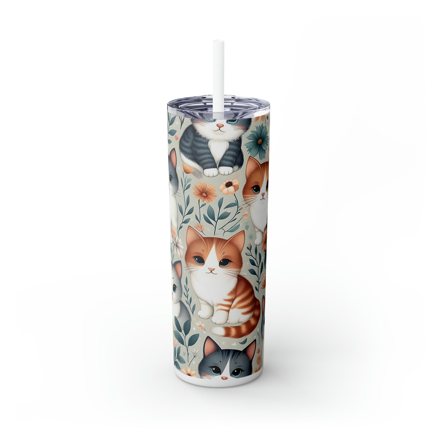 Skinny Tumbler with Straw, 20oz, Cats, awd-330