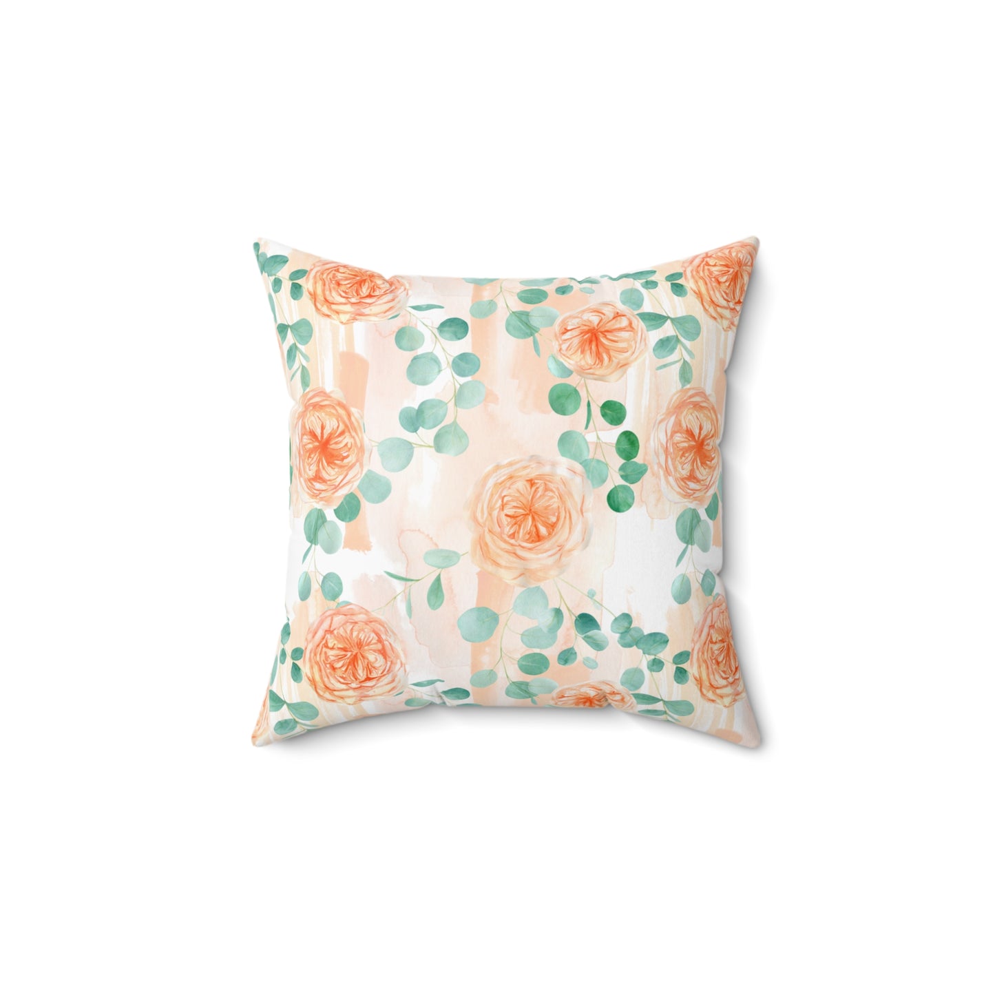 Spun Polyester Square Pillow, Rose Floral & Eucalyptus Cushion