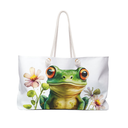 Personalised/Non-Personalised Weekender Bag, Frog, Large Weekender Bag, Beach Bag, Book Bag