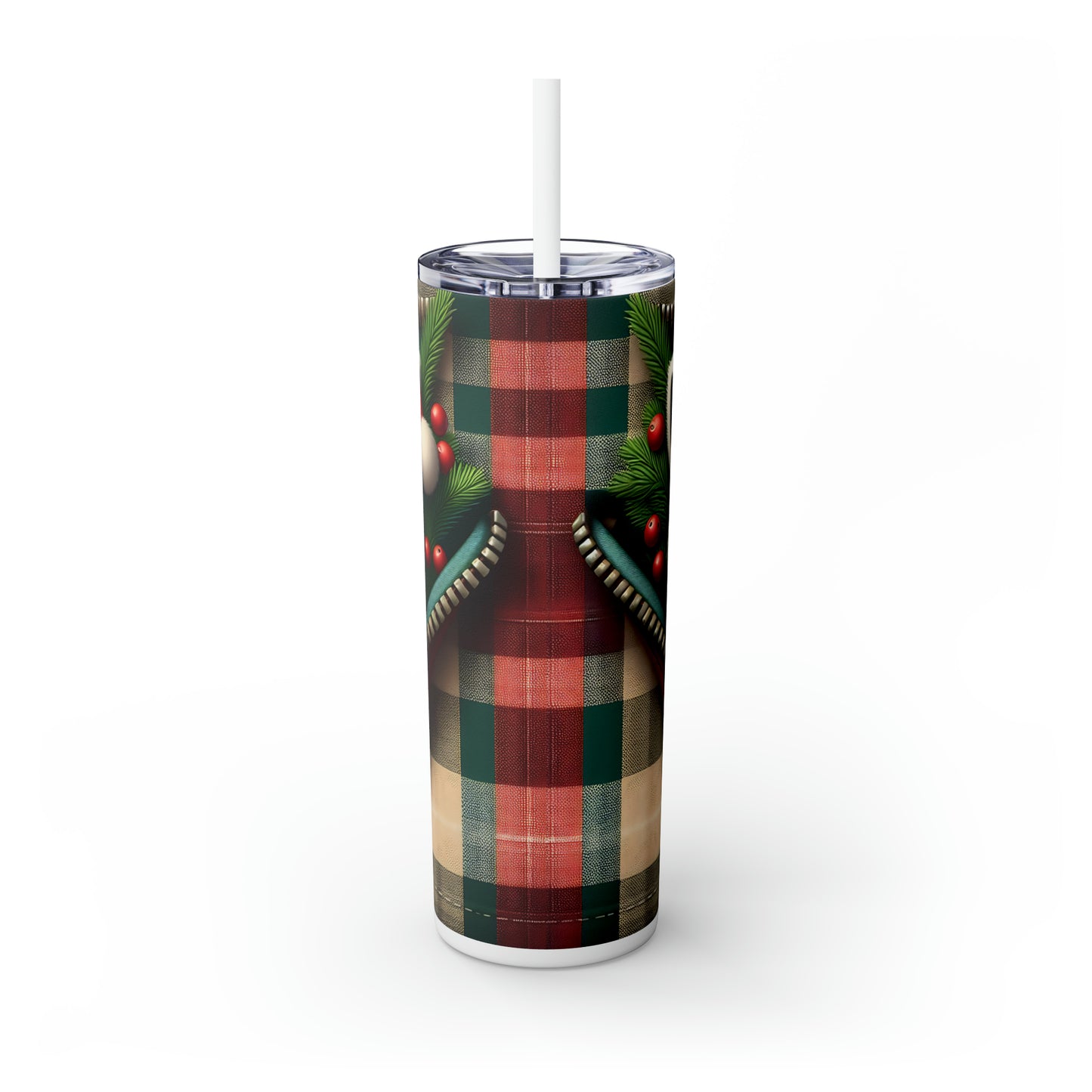 Skinny Tumbler with Straw, 20oz,  Racoon wearing Santa Hat, Zipper, awd-860