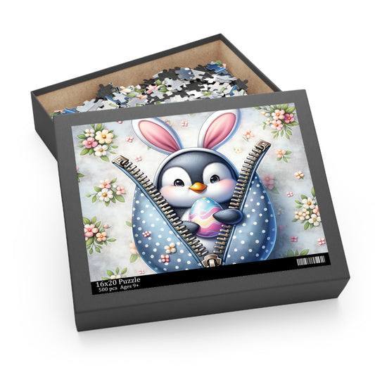 Personalised/Non-Personalised Puzzle, Easter, Penguin with Bunny ears (120, 252, 500-Piece)