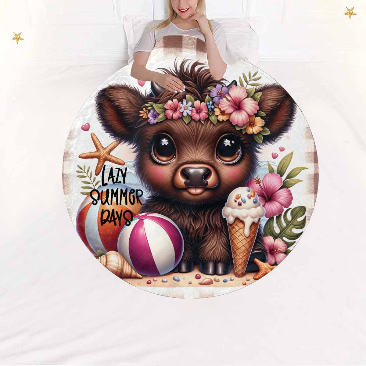 Highland Cow Awd35116  Circular Micro Fleece Blanket 47"