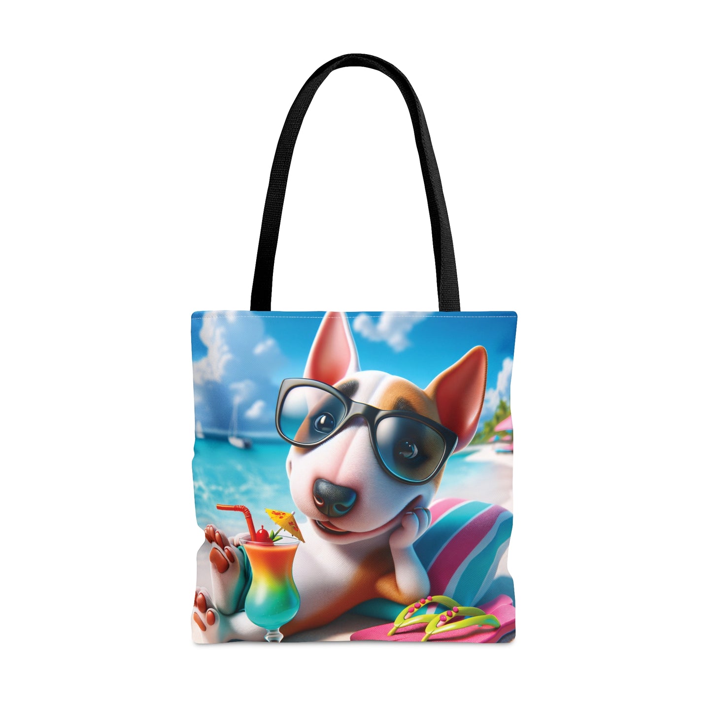 Tote Bag, Dog on Beach, Miniature Bull Terrier Tote bag,  awd-1224