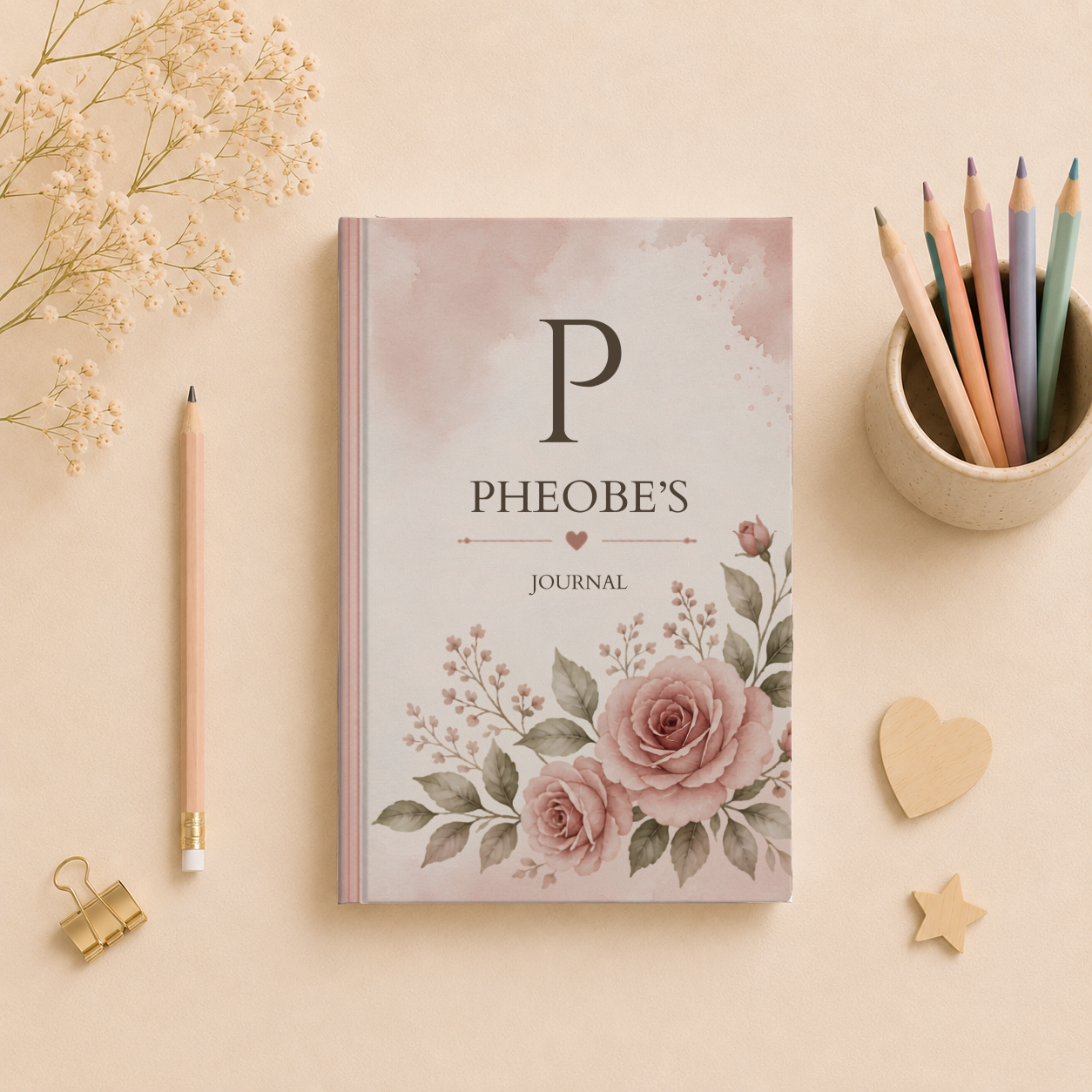 Custom Floral Hardcover Journal, Personalized Name Notebook, Floral Design Diary, Matte Finish, Gift for Writers, Hardcover Journal