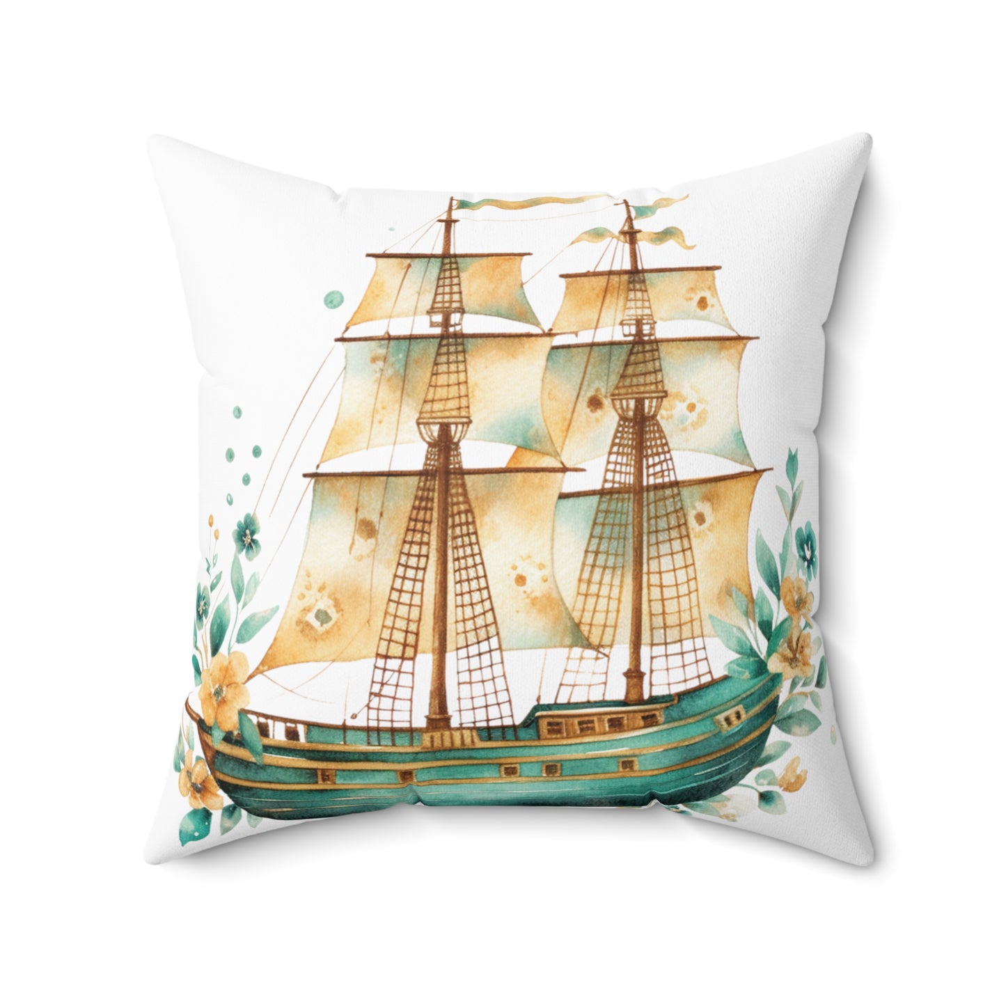 Nautical Polyester Square Cushion, Nautical cushion, White, Ship