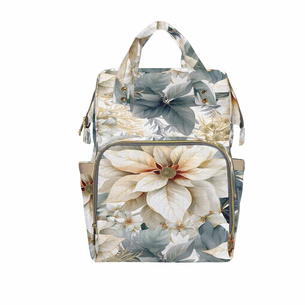 Cream Poinsettia Diaper Bag Backpack