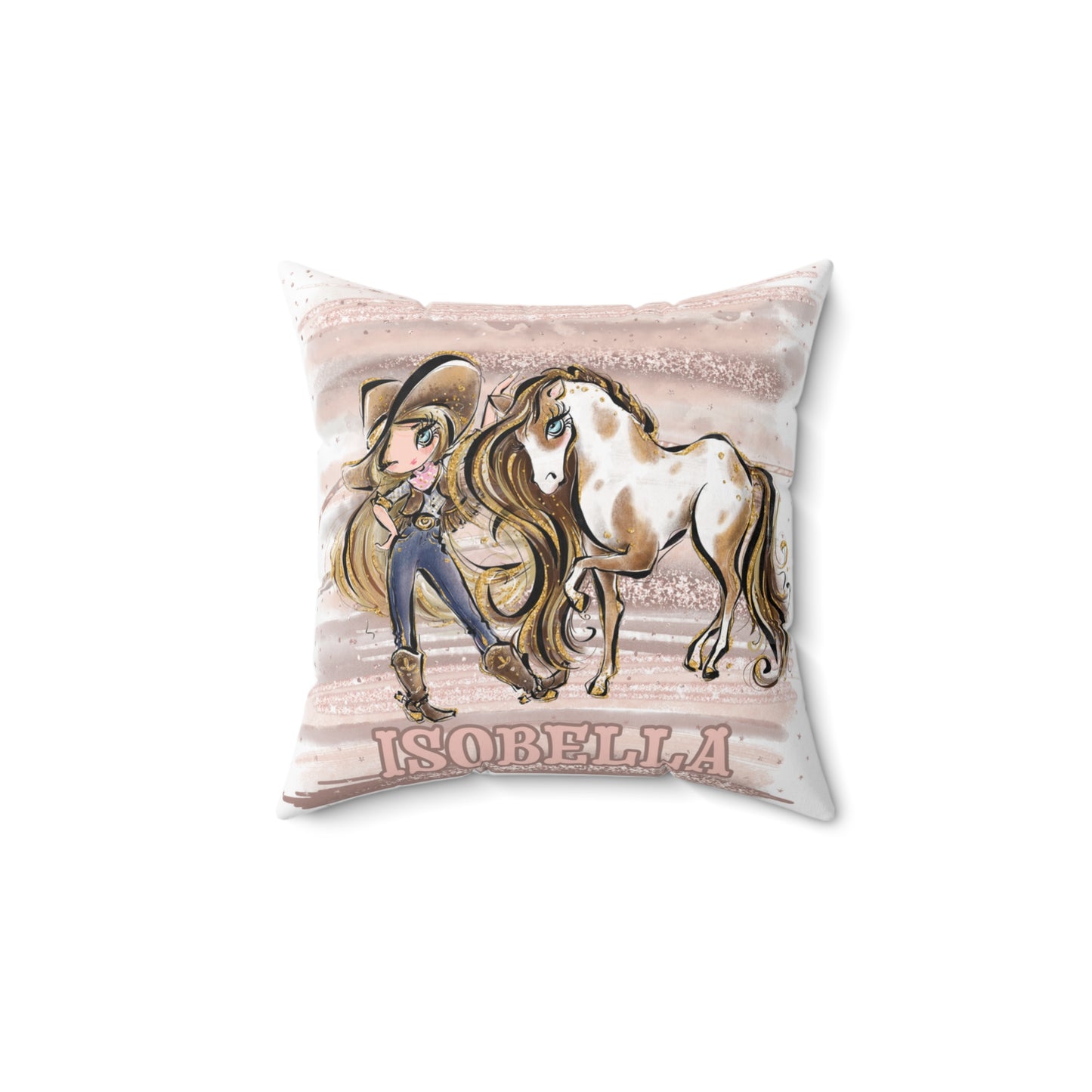 Personalised Cowgirl and Horse Cushion,  Blonde Hair, Blue Eyes, Polyester Square Cushion, Christmas cushion