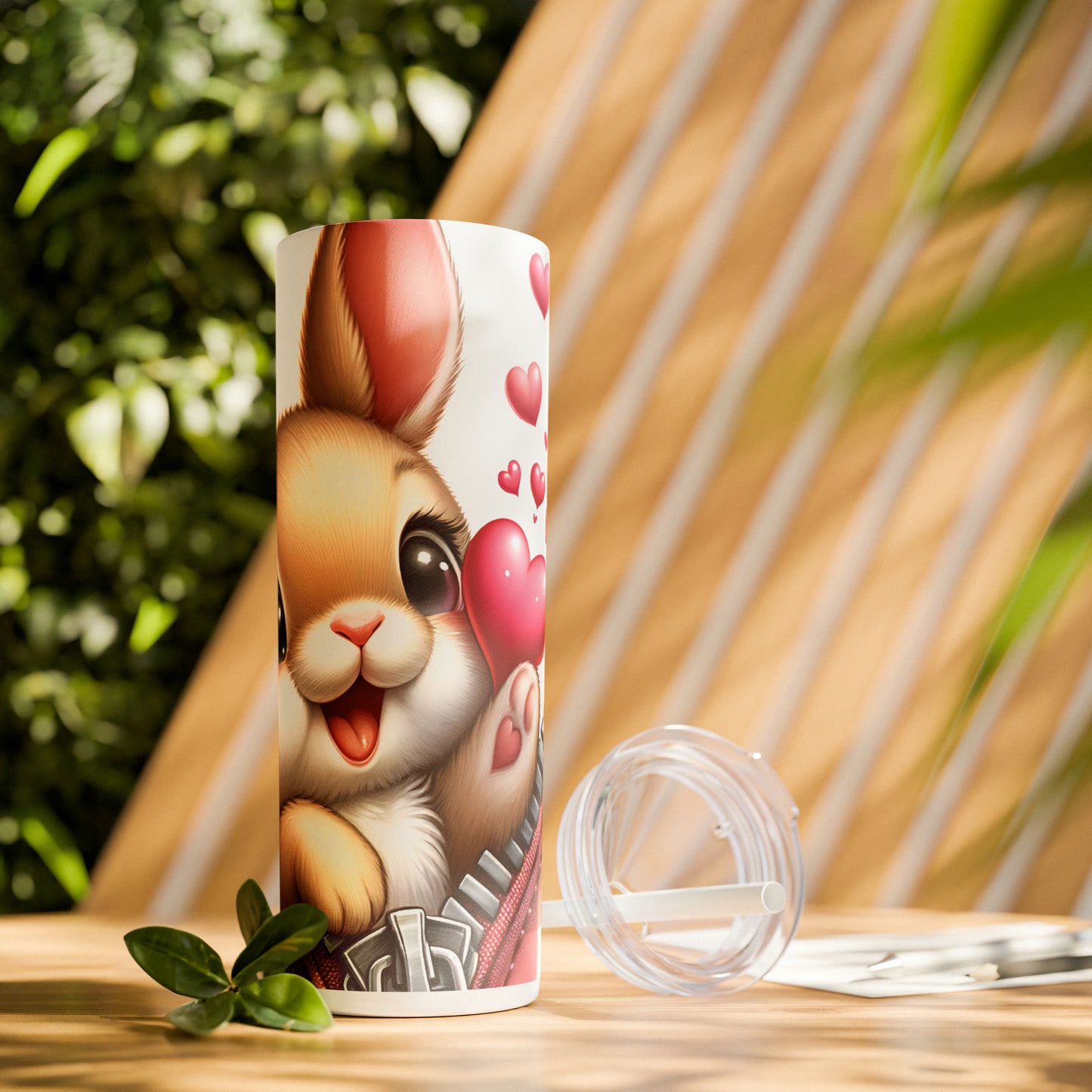 Skinny Tumbler with Straw, 20oz, Rabbit, Valentines Day