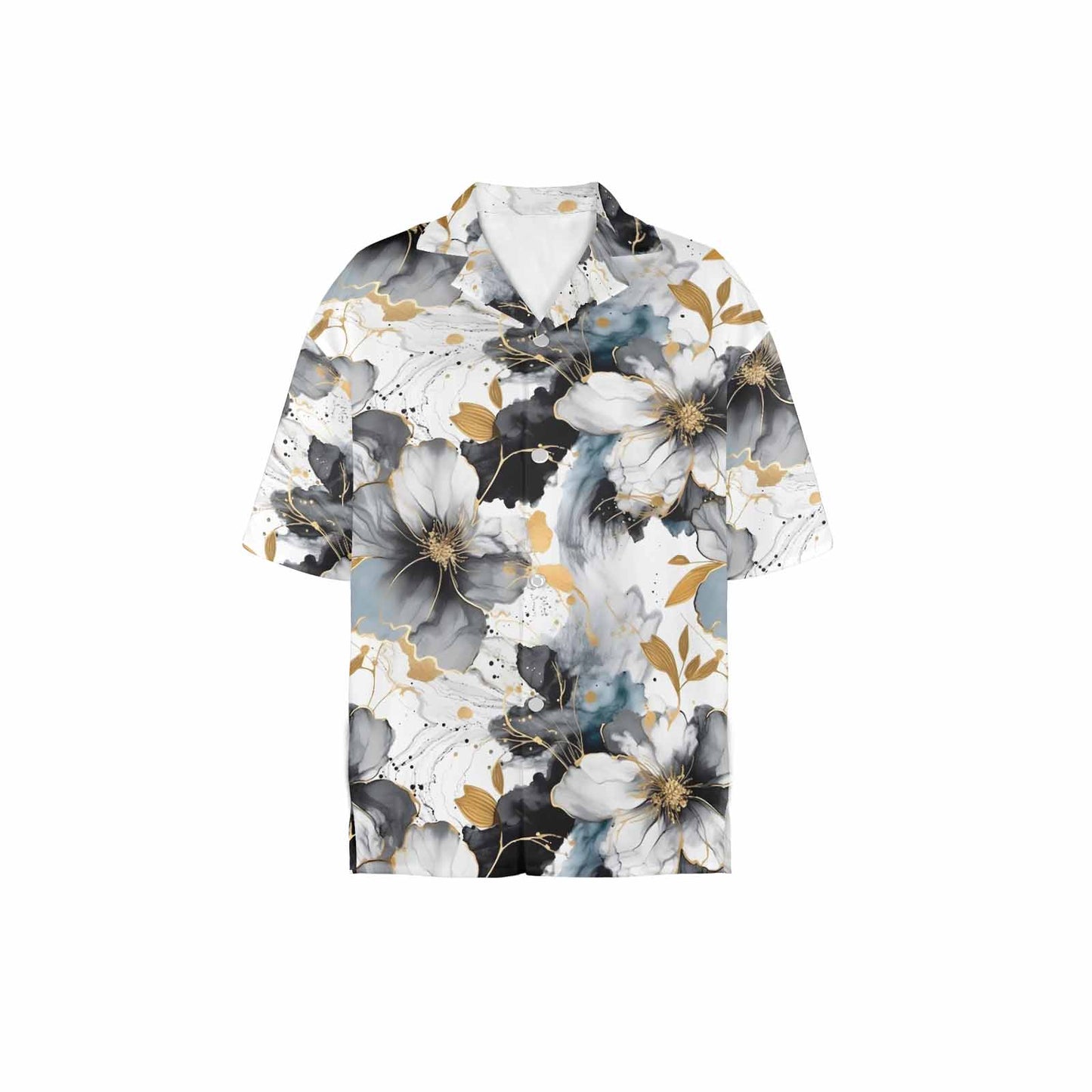 Black White and Gold  Women's Hawaiian Shirt