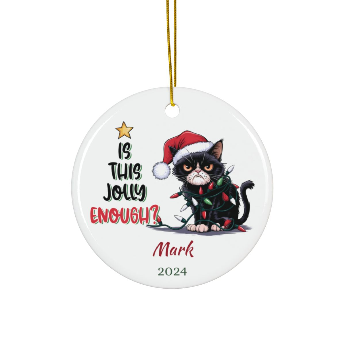 Personalized Christmas Cat Ornament, Custom Holiday Decor, Ceramic Gift For Cat Lovers, Funny Cat Decoration, Holiday Tree Ornament