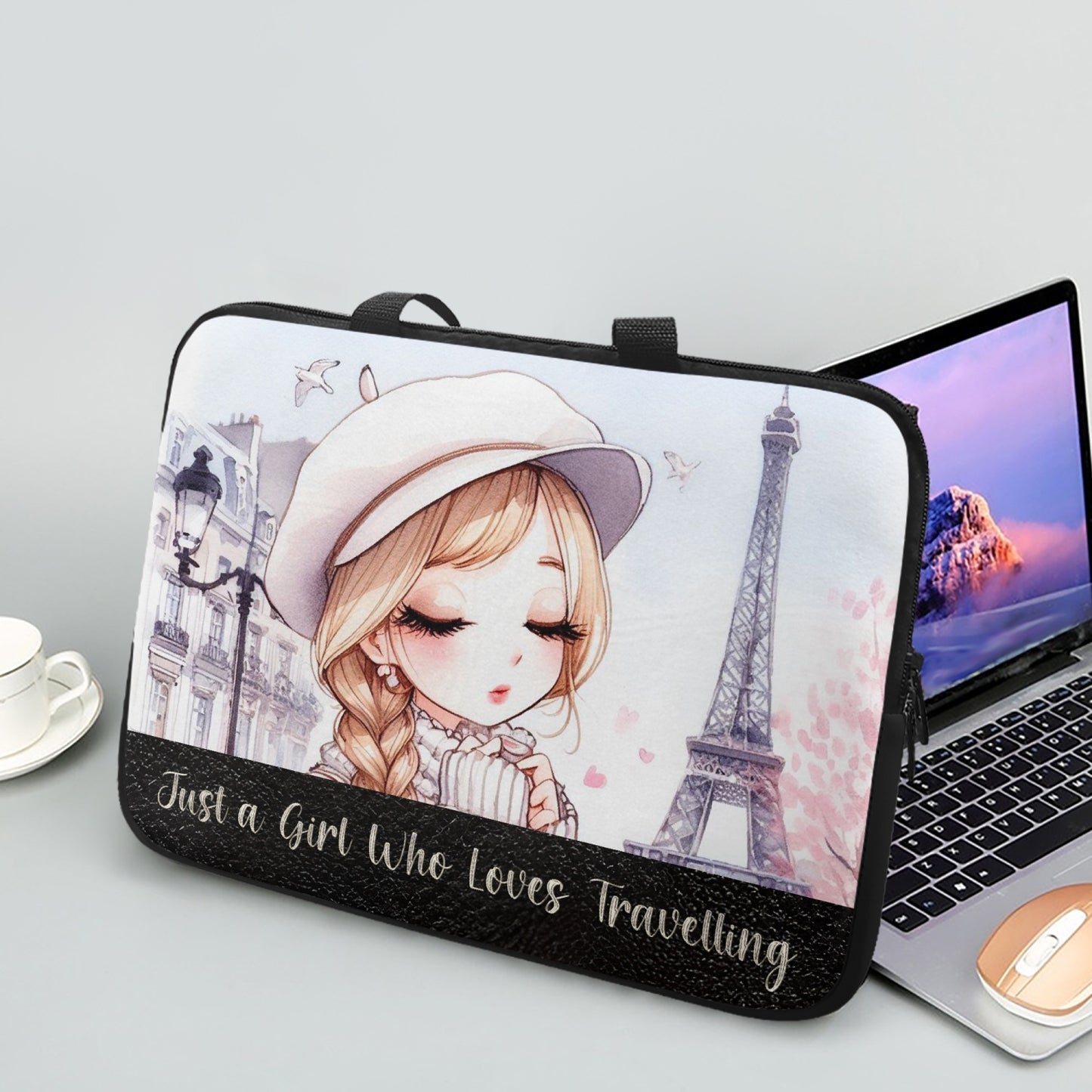 Laptop Sleeve with handles - Just a Girl Who Loves Travelling