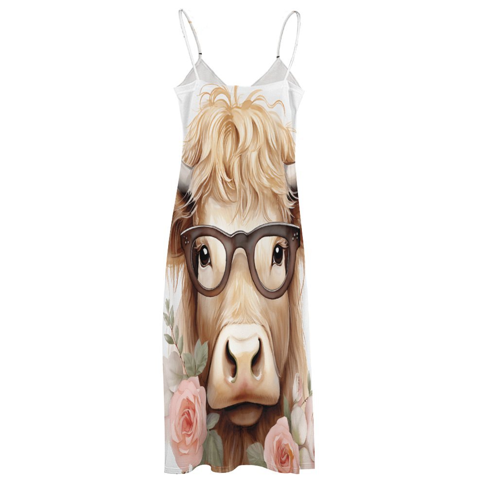 Highland Cow Spaghetti Strap Ankle-Length Dress Long dress