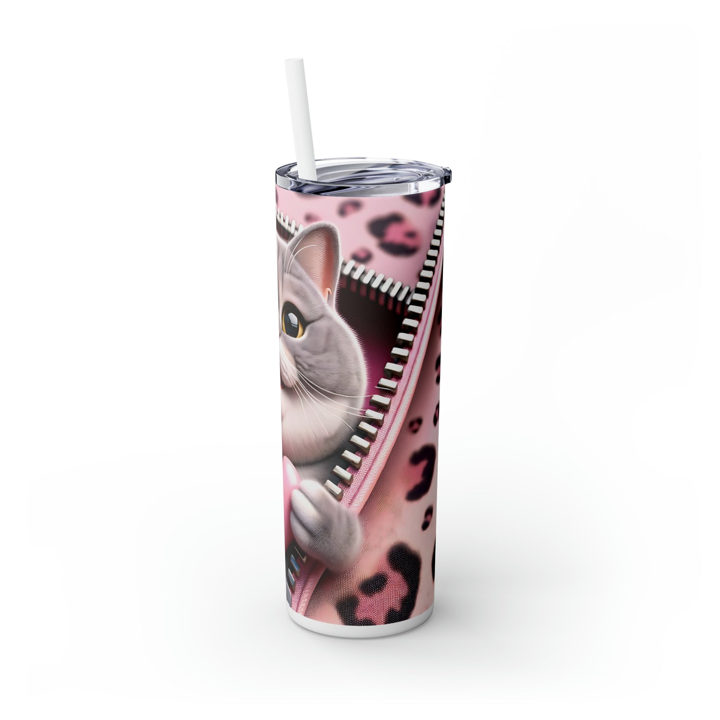 Skinny Tumbler with Straw, 20oz, Cat, Valentines Day, awd-739