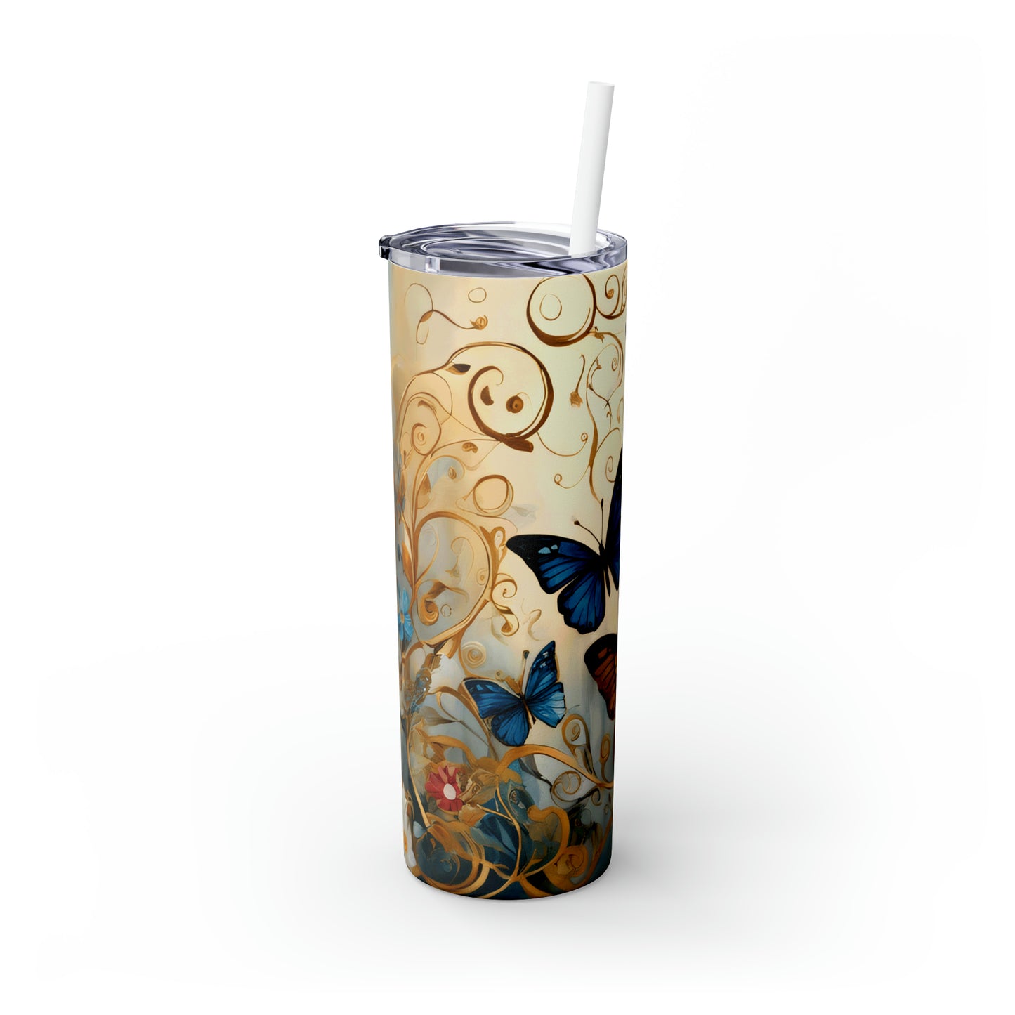 Skinny Tumbler with Straw, 20oz, Butterfly