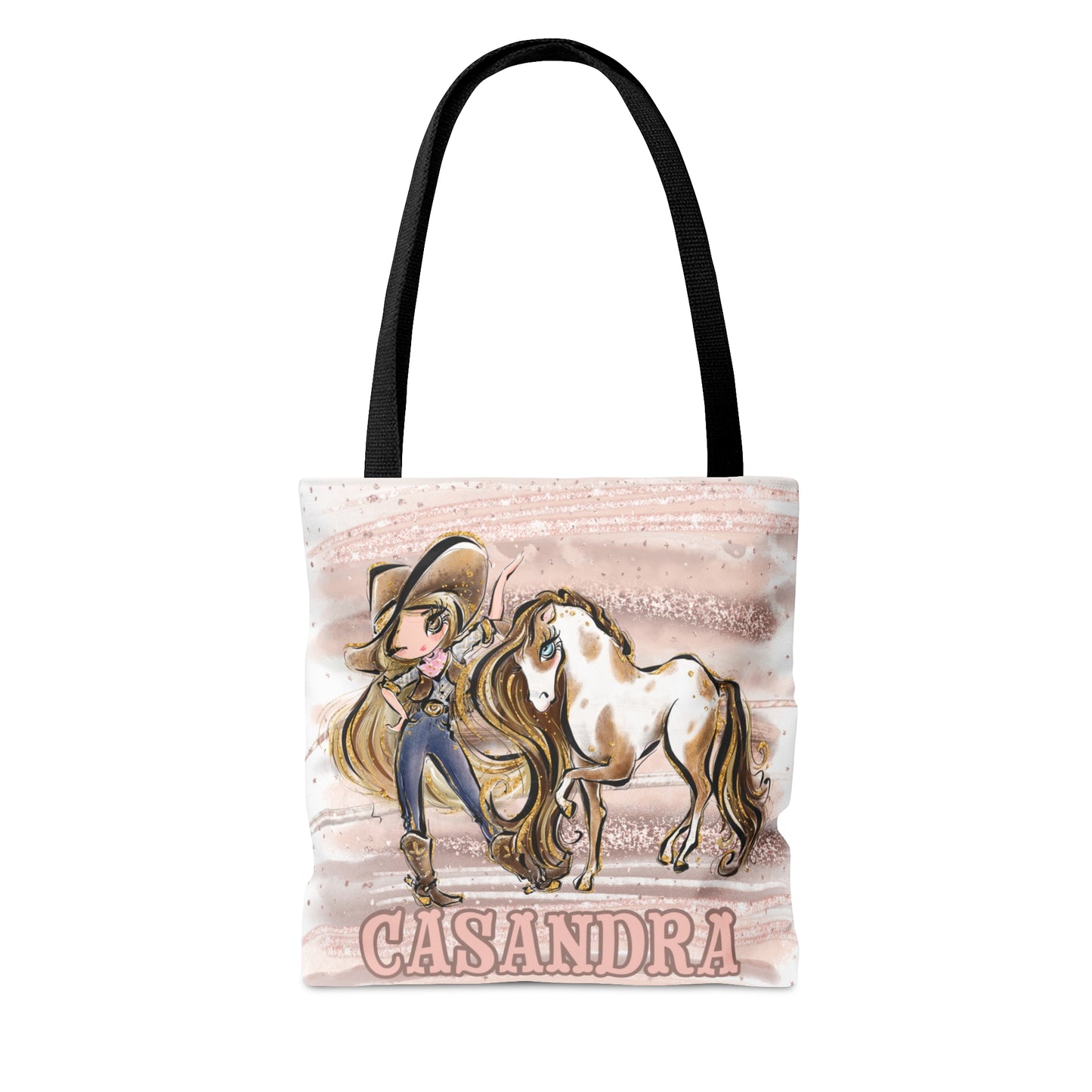 Personalised Tote Bag, Cowgirl & Horse, Blonde Hair, Brown Eyes, Tote bag