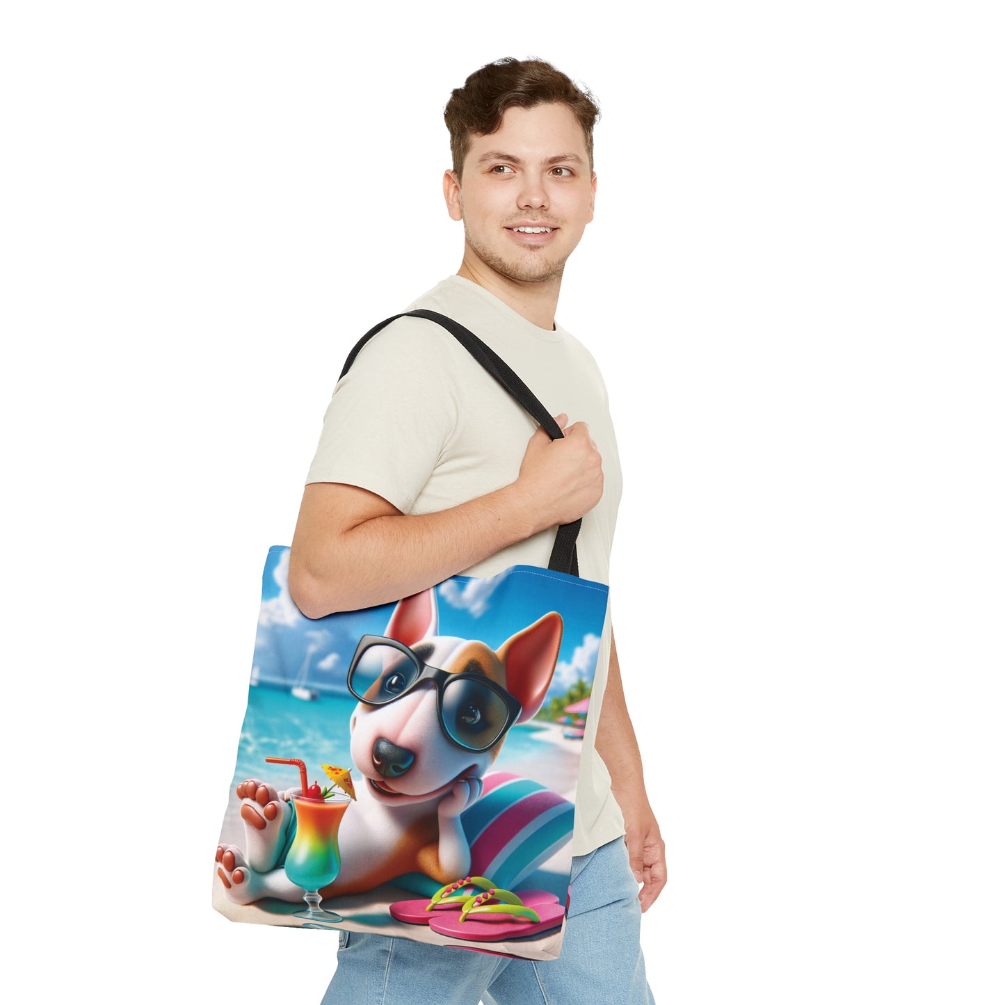 Tote Bag, Dog on Beach, Miniature Bull Terrier Tote bag,  awd-1224