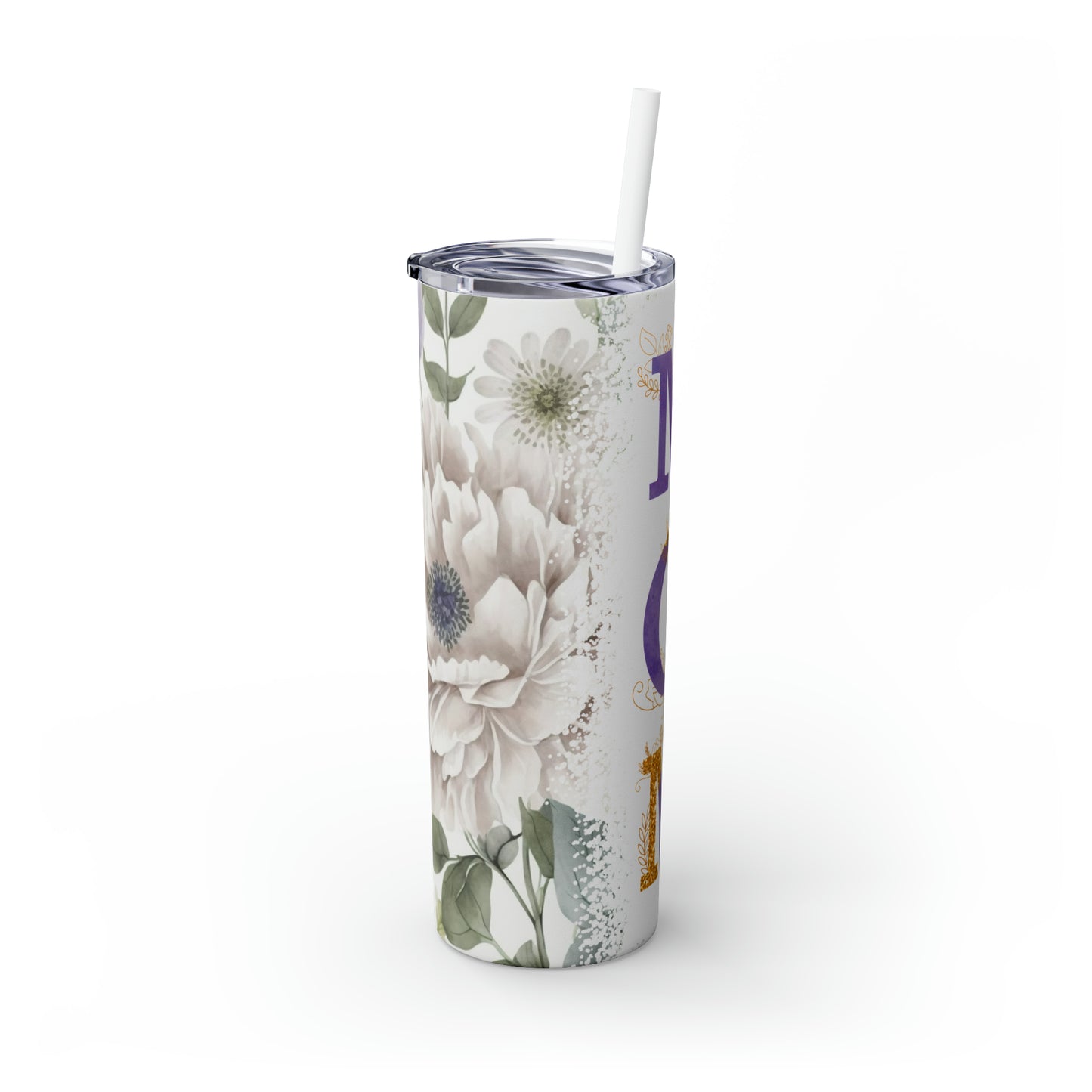 Skinny Tumbler with Straw, 20oz, Floral Mum, awd-530