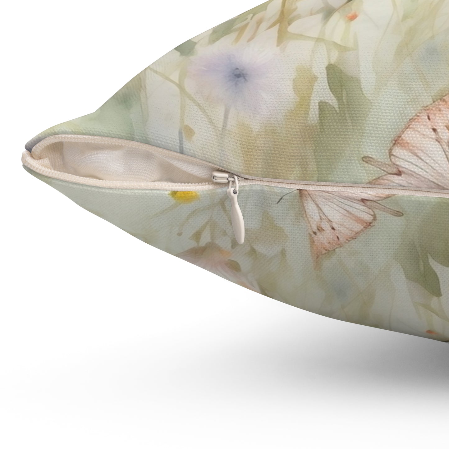 Spun Polyester Square Pillow, Butterfly Floral Cushion