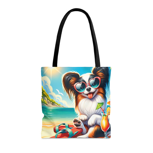 Tote Bag, Dog on Beach, Old Papillon, Tote bag,  awd-1229