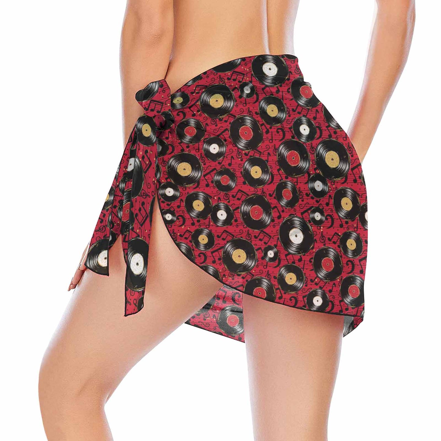 Music Records Red  Women's Beach Sarong Wrap