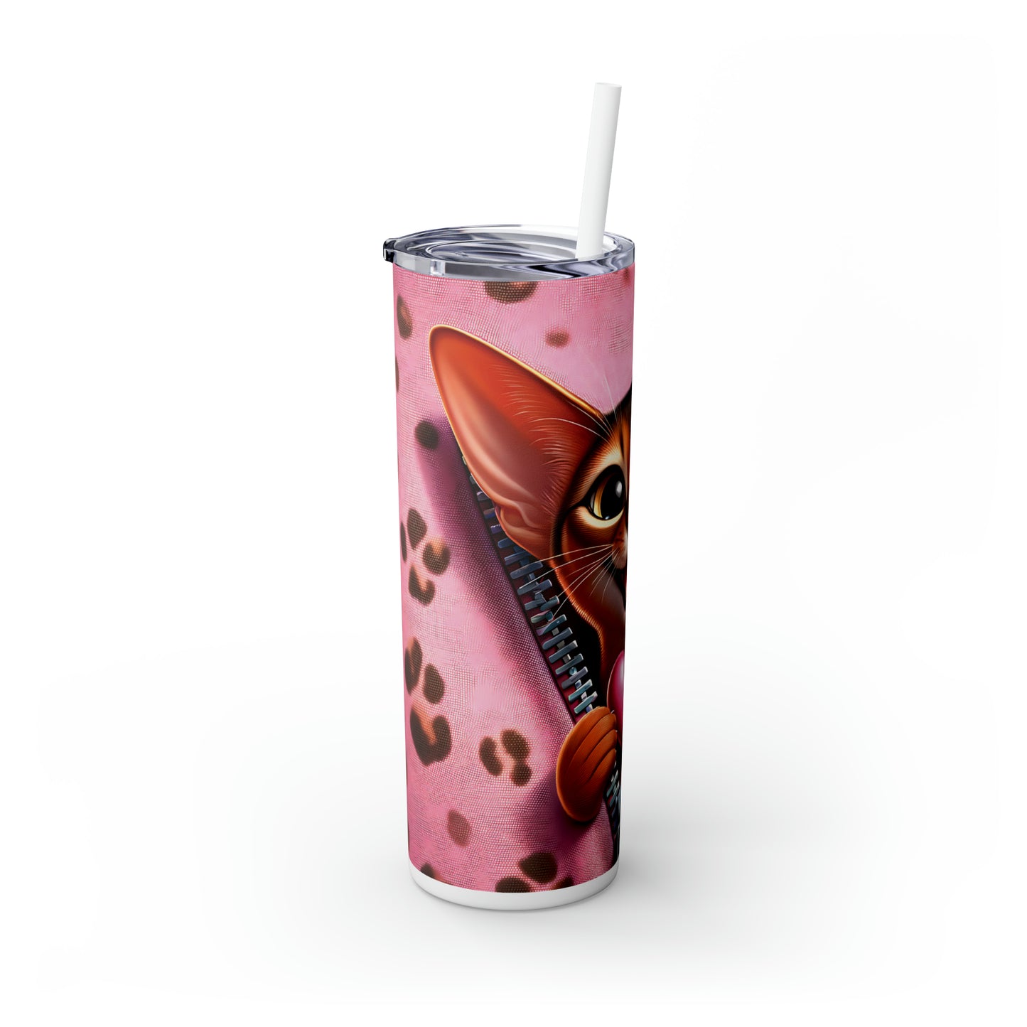 Skinny Tumbler with Straw, 20oz, Cat, Valentines Day, awd-743