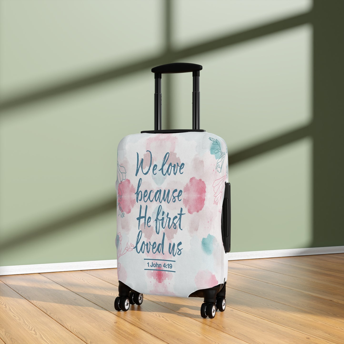 Luggage Cover, Bible Verse, We love because he loved us first , awd-3000