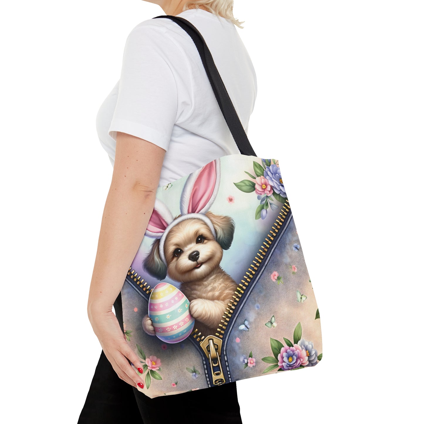 Tote Bag, Easter, Cute Dog with Bunny Ears, Personalised/Non-Personalised Tote bag