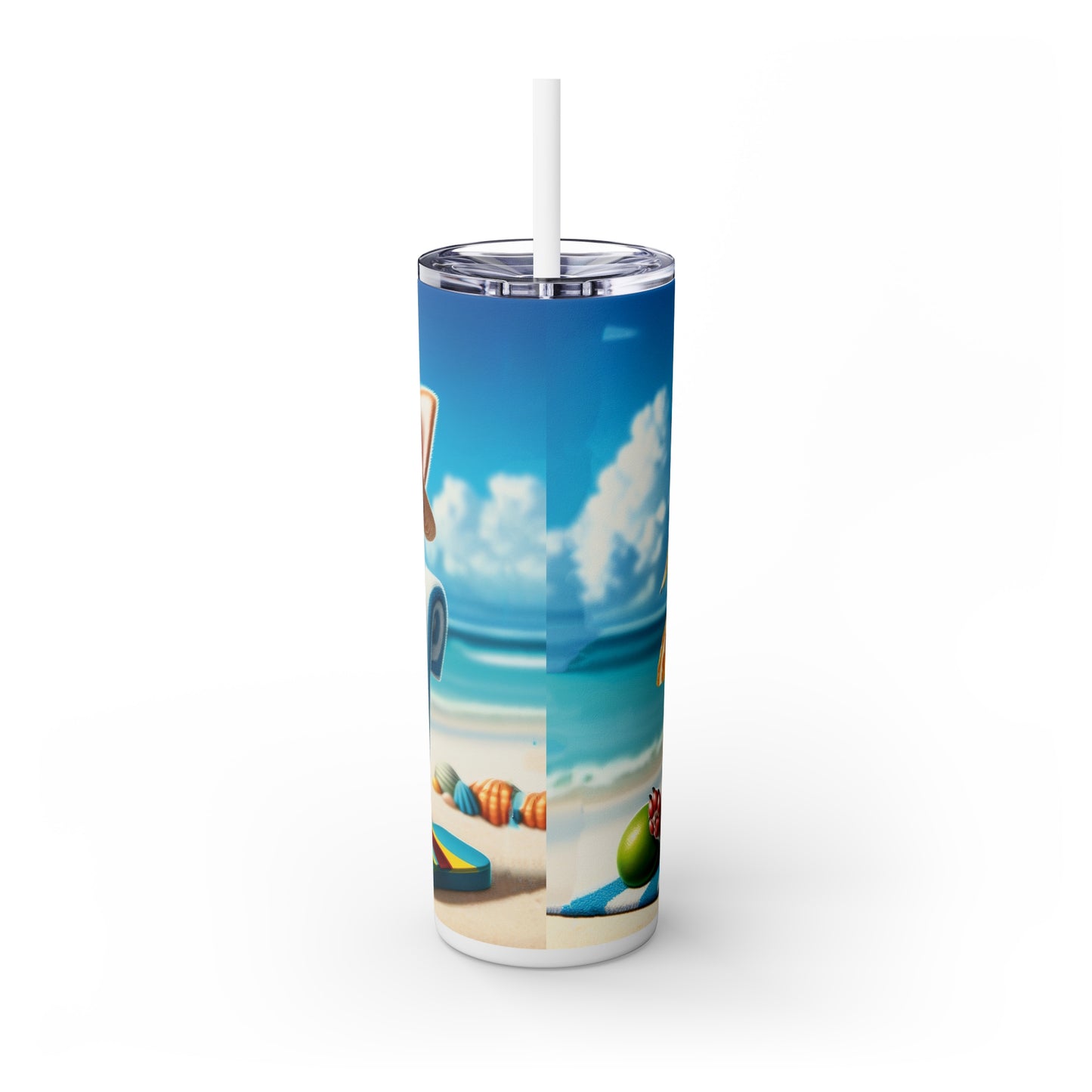 Skinny Tumbler with Straw, 20oz, Dog on Beach, Chihuahua, awd-1205