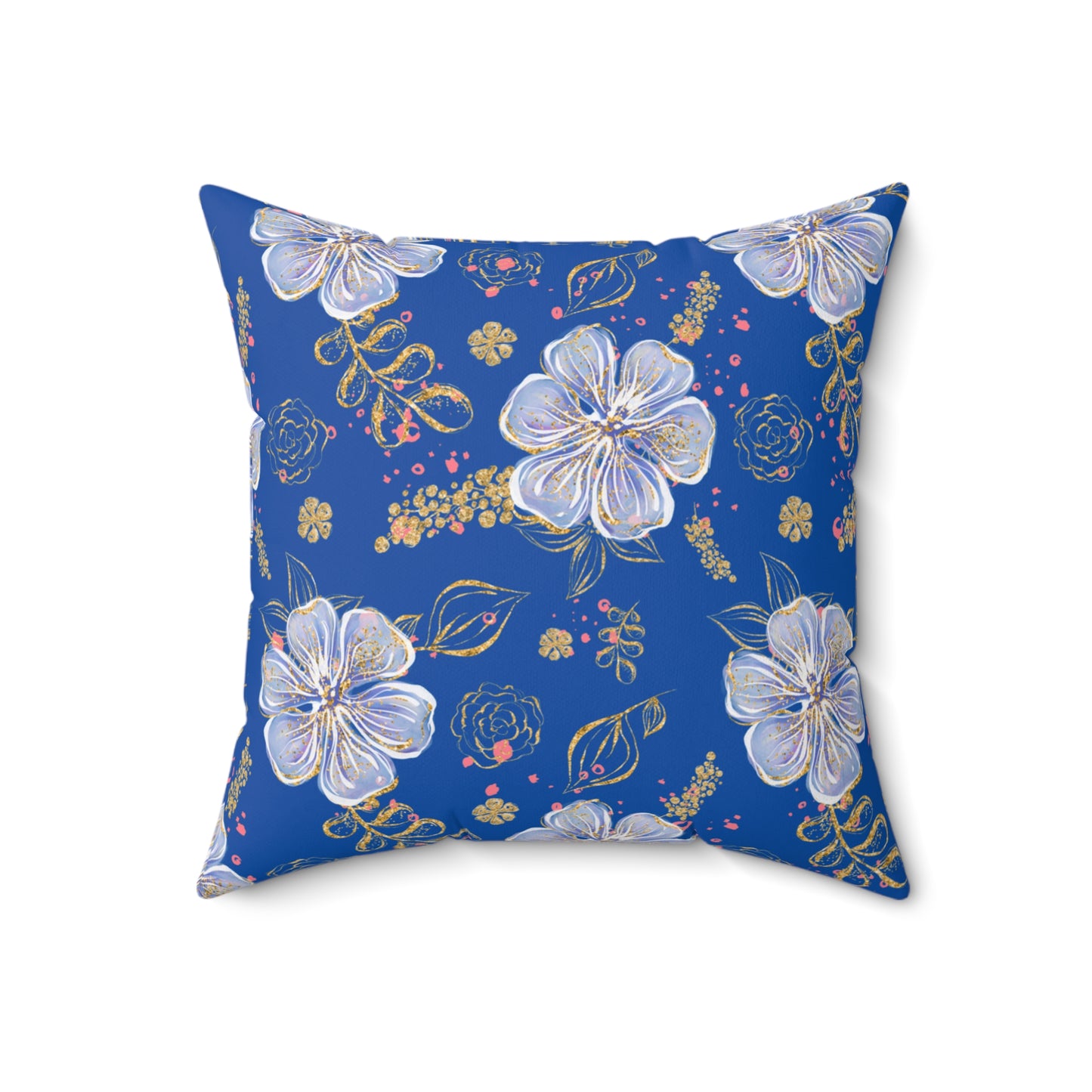 Spun Polyester Square Pillow, Blue Floral Cushion