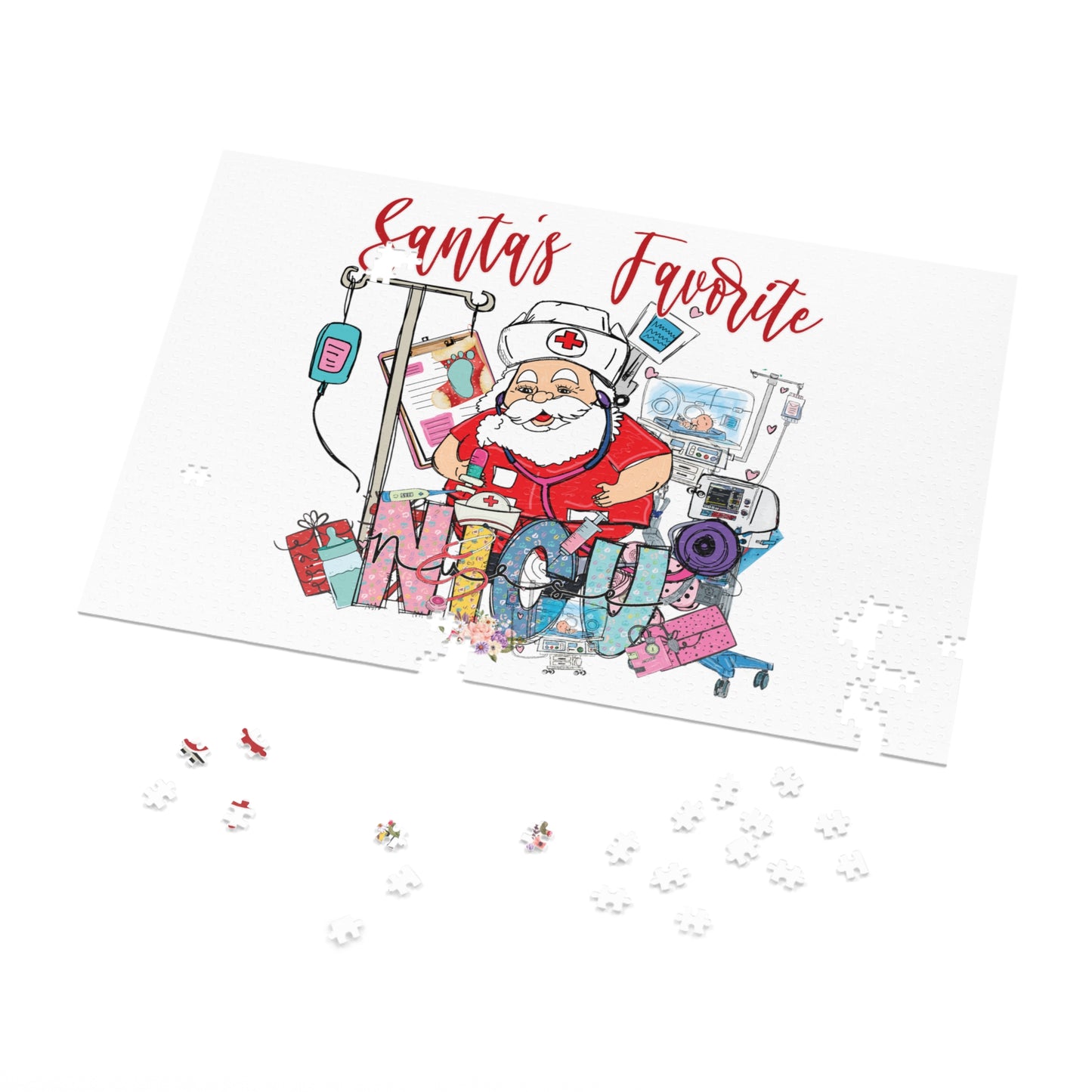 Jigsaw Puzzle, Santa's Favorite NICU Nurse, Personalised/Non-Personalised (30, 110, 252, 500,1000-Piece)