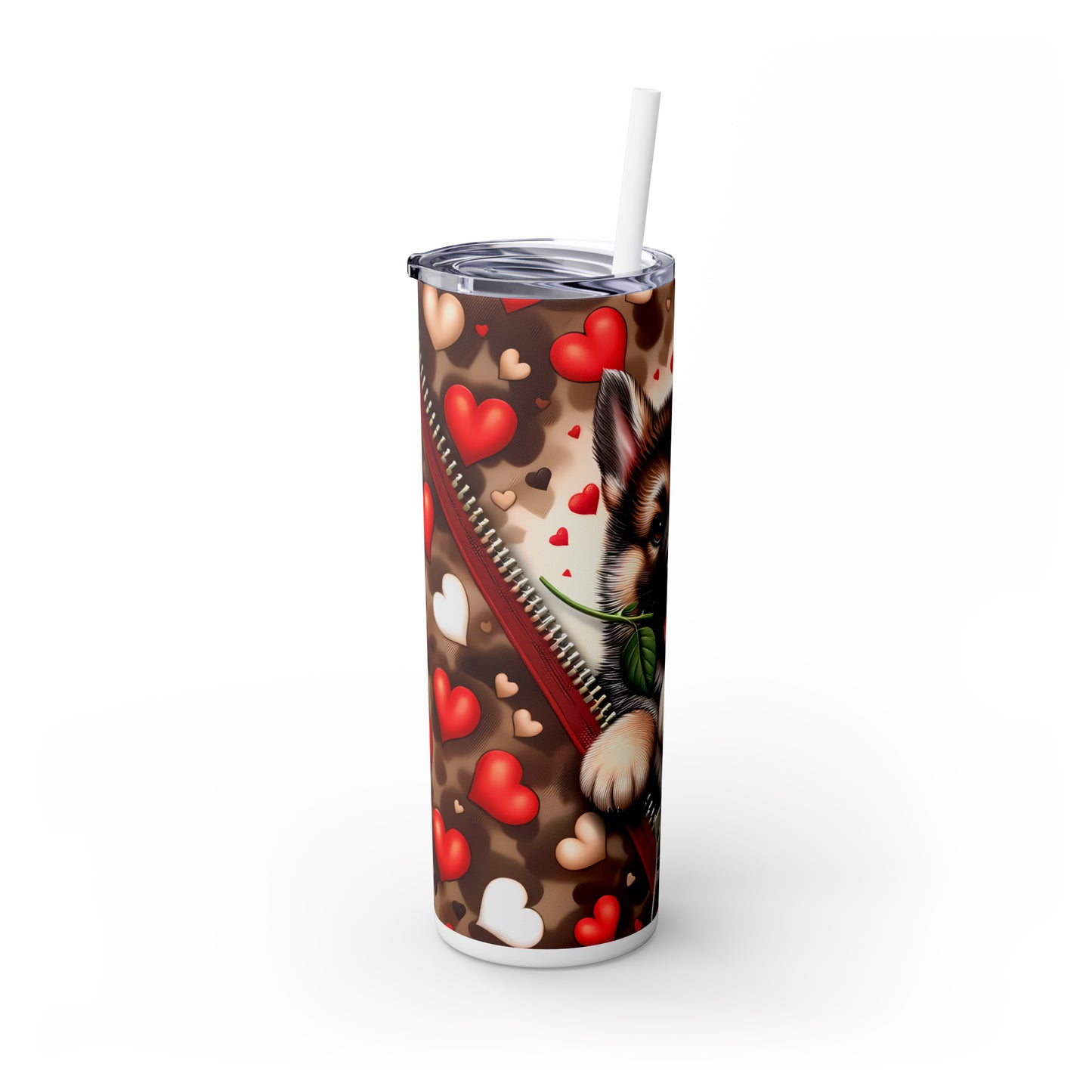 Skinny Tumbler with Straw, 20oz, Dog, Valentines Day, awd-872