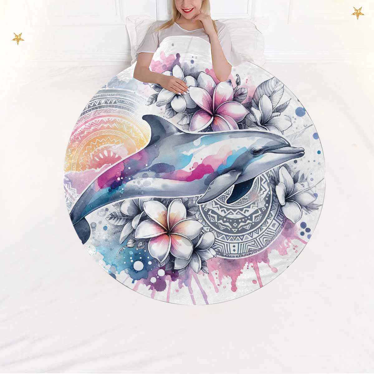 Sea_Animals_Dolphin_Awd351108  Circular Micro Fleece Blanket 60"
