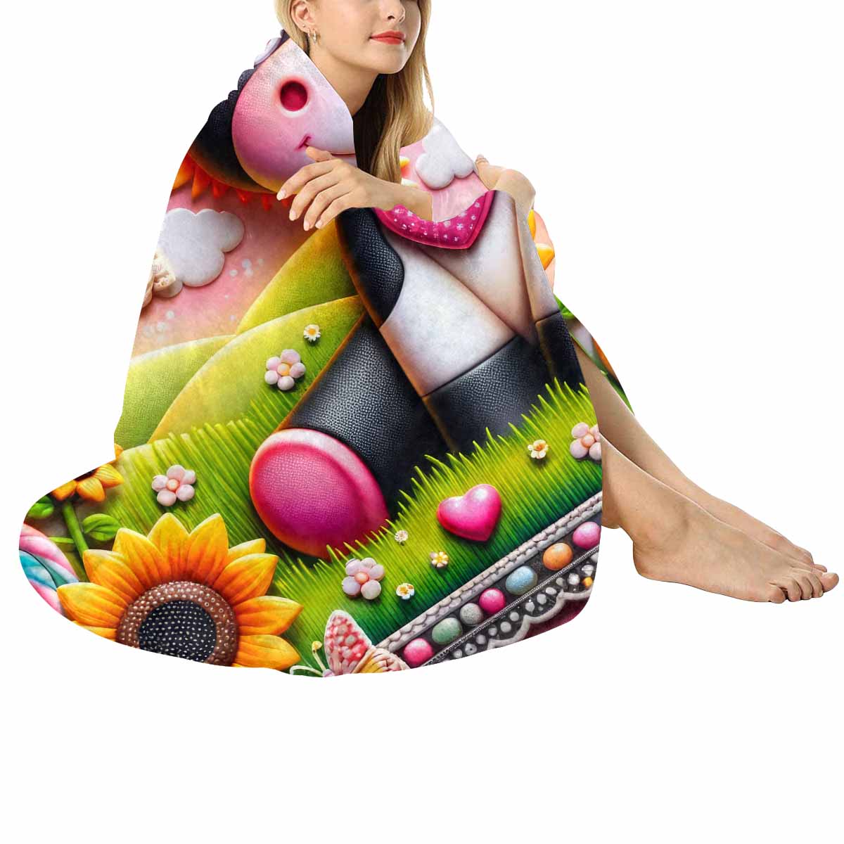 Just a Girl Who Loves Cows Awd351117  Circular Micro Fleece Blanket 47"